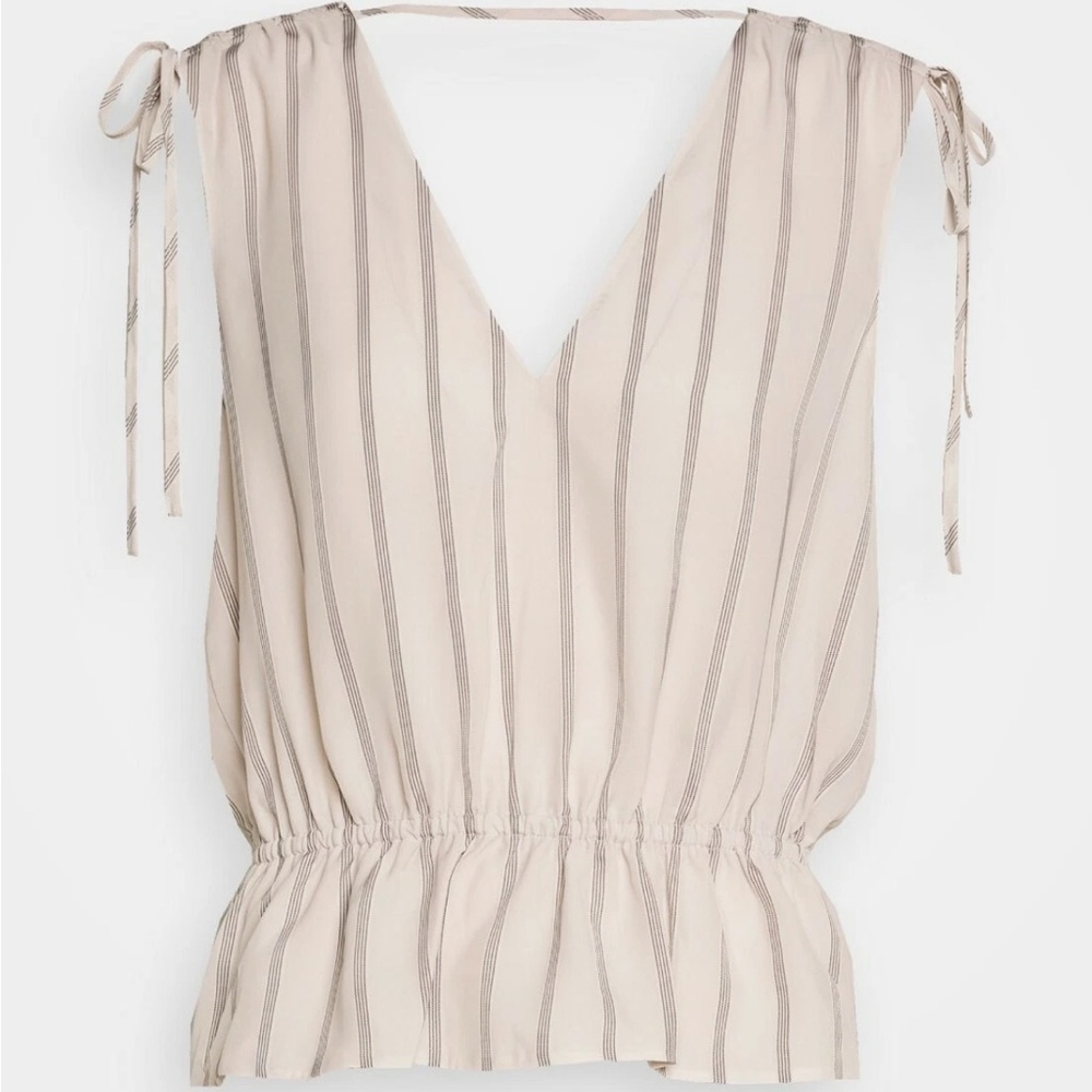Banana Republic Beige Striped V-Neck Blouse